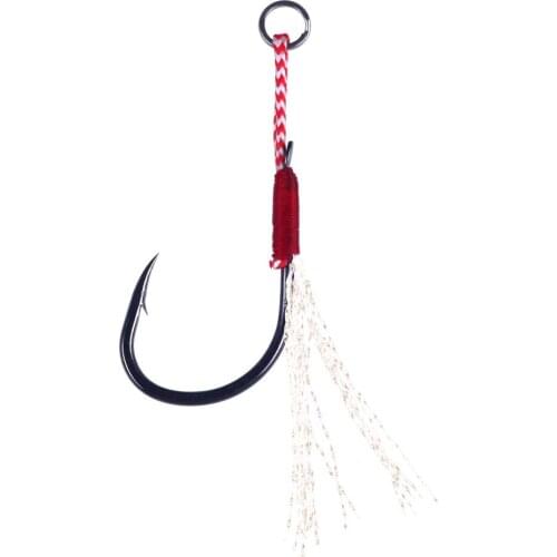 5pcs/Lot Fishing Lure Slow Jigging Fishing Cast Jigs Assist Hook Barbed Single Jig Hooks Thread Feather Pesca High Carbon Steel