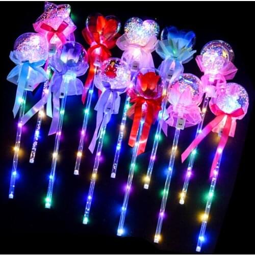 6PCS Children Luminous Toys Toy Gifts Kids Girl Fairy Star Rod Ball Star Rose Flash Stick Heart-shaped Magic Bar Random Color