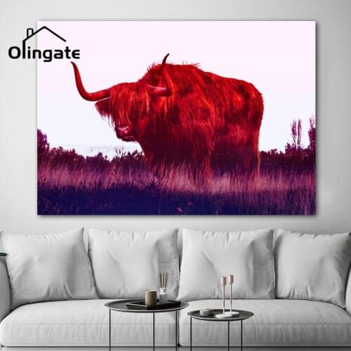Abstract Cartoon Animals Canvas Painting Modern Cute Highland Cow Wall Picture One Piece Canvas Poster Home Living Room Decor
