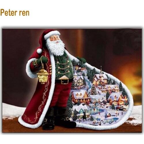 Diy Diamond painting cross stitch portrait Christmas 5d Square\Round mosaic Rhinestone Full embroidery Santas coat Snow Cottage