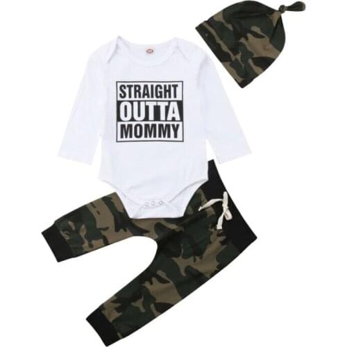 Free shipping Newborn Baby Boy Coming Home Cotton Outfits Romper Camo Long Pants Hat Clothes