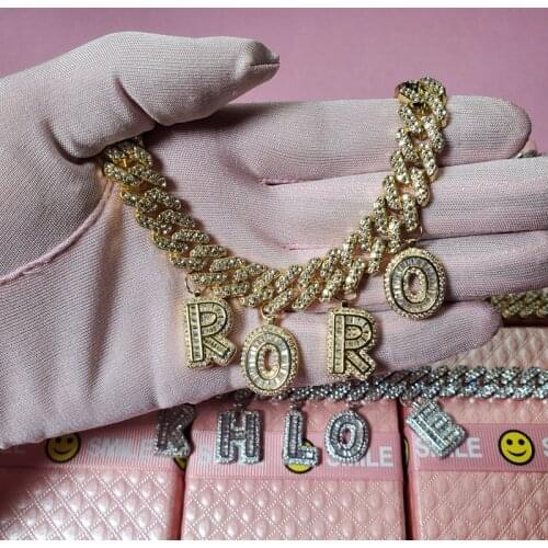 Iced Out Letters Bracelet Custom Words Bracelet Name Custom Bracelet 12MM Miami Cuban Link With Baguette Letters