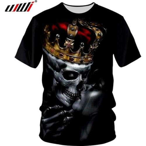 UJWI Tshirt Male Fashion O-neck 3D T-shirt Printed Couple crown skull Hip Hop Large Size Tops Tees Hombre Summer T-shirt