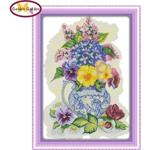 GG Three Color Vase Flower Joy Sunday DIY Needlework Embroidery Sets Handcraft Christmas Cross Stitch Kits for Home Decoration