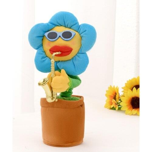 Playing Saxophone Can Sing Dance Electric Enchanting Flowers Sunflower Kawaii Plush Toys Anime Doll Stuffed Toy