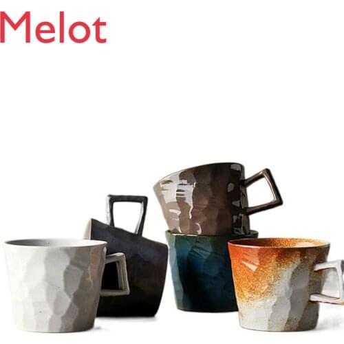 Stoneware Coffee Cup Vintage Mug Simple Home Handmade Cut Surface Kiln Baked Art Cup Hand Punch Coffee Cup