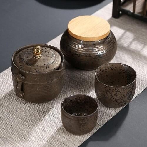Ceramic Japanese Tea Cup Set Portable Travel Teaware Kung Fu Tea Cup 1 Pot 2 Cups 1 Tank Home Office Vintage Drinkware Gaiwan