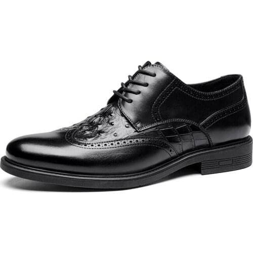 2021Mens Dress Shoes Derby Style Genuine Leather Low Heel Rubber Spring Fall Europe and America Popular Gentry Three splice