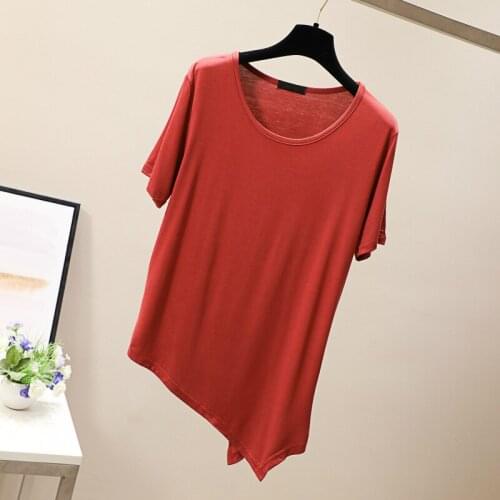 Summer Short Sleeve Asymmetrical Top Women Casual Basic Red T-shirts Vintage Tshirt Top Girls Cute Sexy Tee Shirt Female T Shirt