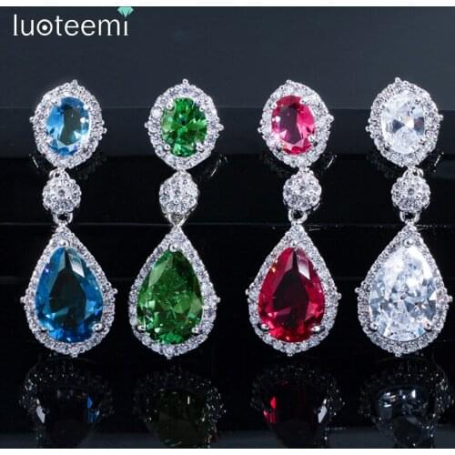 LUOTEEMI Wholesale Luxury 2016 New Brand Teardrop CZ Cryetsal Drop Earrings for Women Fashion Bridal Ear Jewelry