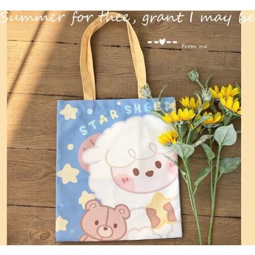 Cute sheep zipper shoulder bag student all-match canvas bag female shopping bag large capacity bag