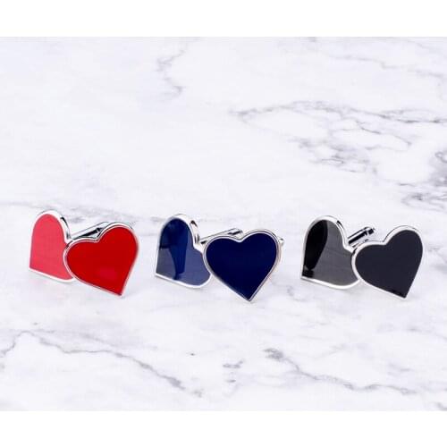 Fashion Wedding Cufflinks Red Blue Black Heart Cuff Jewelry For Mens Suits Groom Best Man Party Wholesale&Retail