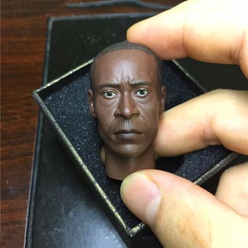 In Stock 1/6 Scale Male Head Sculpt Don Cheadle Black Skin Head Carved Model with Beard Tattoo for 12'' Strong Man Figure