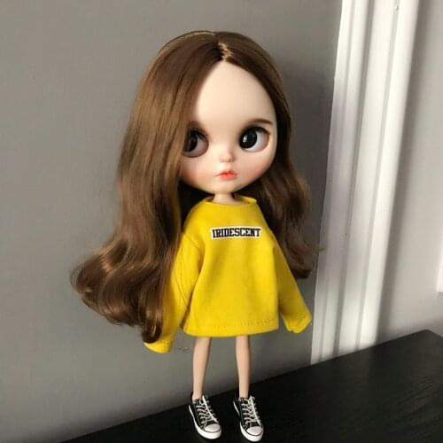 New Casual Printing Blyth Doll Clothes yellow Pink Hoodie Barbies T-shirt for blyth ob24,barbies 1/6 doll accessories Clothes