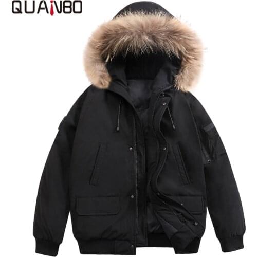 QUANBO 2020 New Winter Mens Down Jacket High Quality Hooded Males Jackets Thick Warm Fur Collar Men Parka Big Size Coats