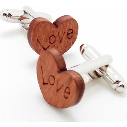 New LOVE Heart-shaped Mahogany Cufflinks luxury mens wood cuff links Jewelry Formal wedding Fashion cufflink french shirt button