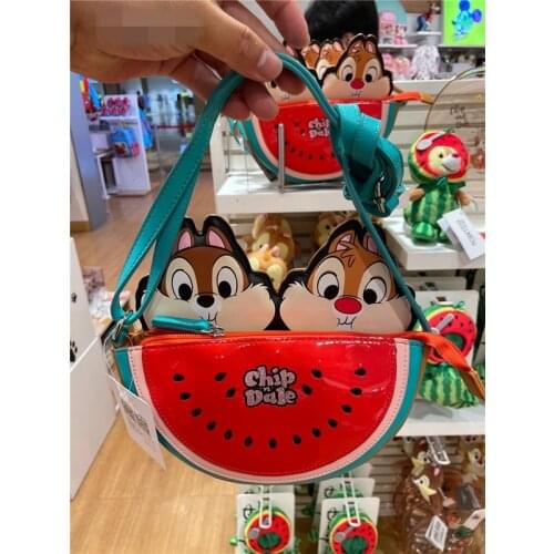 New style Shanghai Disney Cute Fruit Series Qiqididi One-shoulder Watermelon Bag Cartoon Chipmunk Messenger Bag AG2568