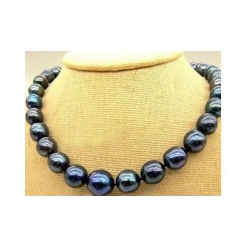 Mujer for women gift silver-jewelry AAA+ 10-11mm real Black Natural Pearl Necklace 17" Factory Gift word Jewelry