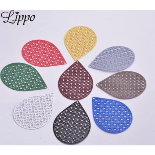 30pcs AB3954 Brass Drops water Charm Colofull Filigree Painted Grid Charms Earrings Connectors