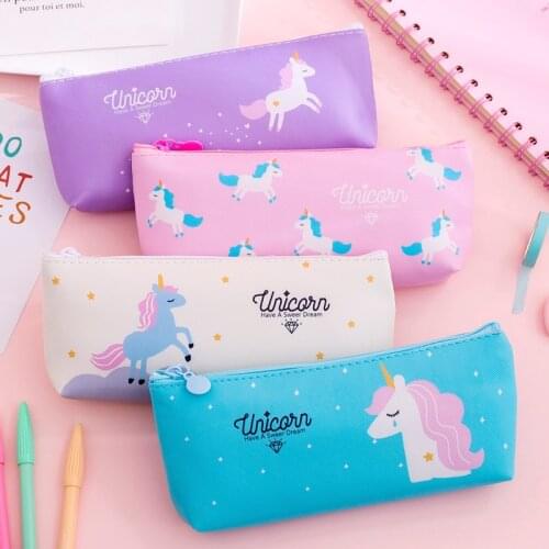 Simple small fresh cute large capacity unicorn pencil bag Candy colour rainbow pony pencil bag student stationery