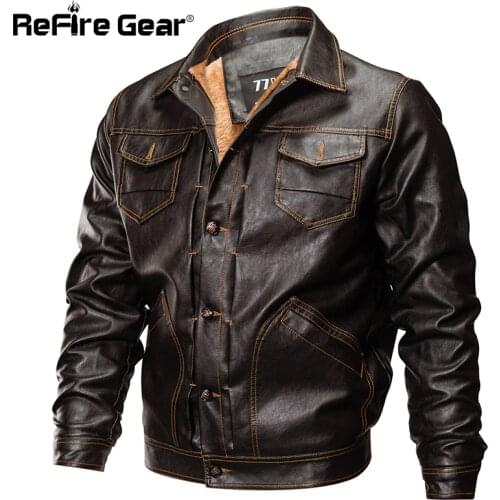 ReFire Gear Winter PU Leather Jacket Men Tactical Army Bomber Jacket Warm Military Pilot Coat Thick Wool Liner Motorcycle Jacket