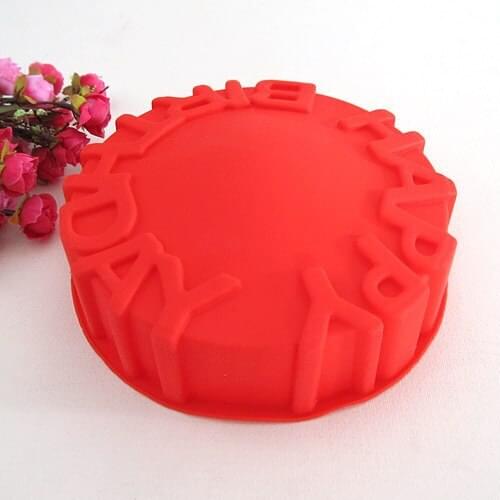 New Hot 7" Happy Birthday Cake Circle Mold Chocolate Baking Tray Silicone Mould