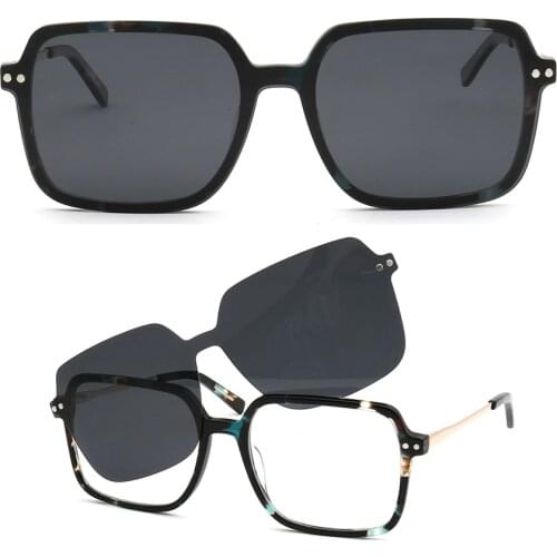Women Polarized Sunglasses Fashion Square Magnetic Clip On Sunglasses Men Oversize Eyeglass Frame 2 in 1 Glasses Black Tea clips