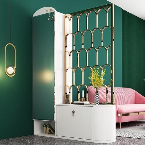 Modern Light Luxury Room Partition Porch Curio Cabinet with Dressing Mirror White Bright Gold Lounge Furniture