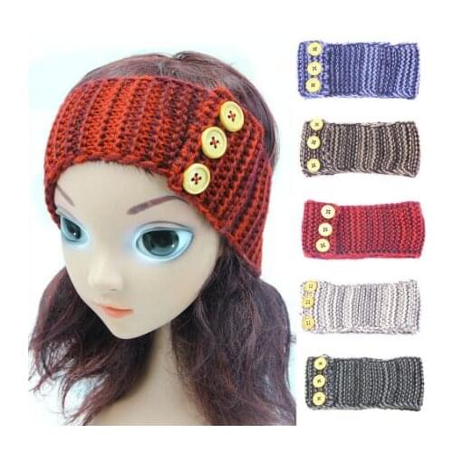 ON SALE 1PCS Three Buttons Girls Crochet Turban Knitted Headwrap Hair Band Winter Ear Warmer Headband Hair Muffs Band