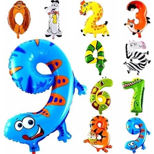 Lovely Animal Number Ballons Jungle Digital Figure Shape Foil Inflatable Balloons for Kids Birthday Party Childrens Day Decor
