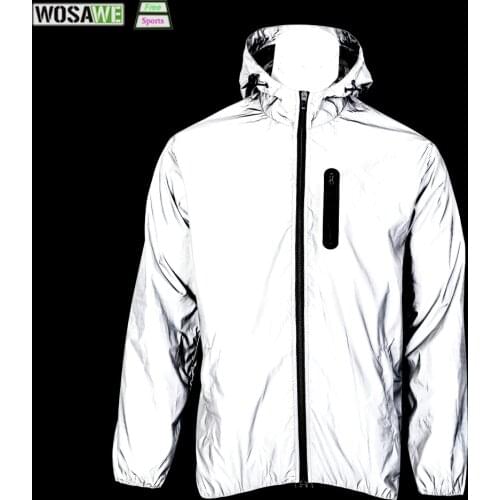 WOSAWE Full Reflective Cycling Jacket Night Riding Necessity Men Spring Autumn Hooded Windbreaker Windproof Waterproof Jacket