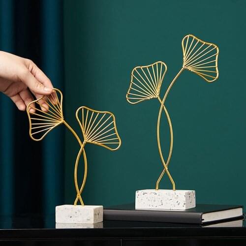 Iron Creative Golden Leaf Figurines Nordic Modern Desktop Decor Leaves Statue Sculpture For Home Interior Decoration