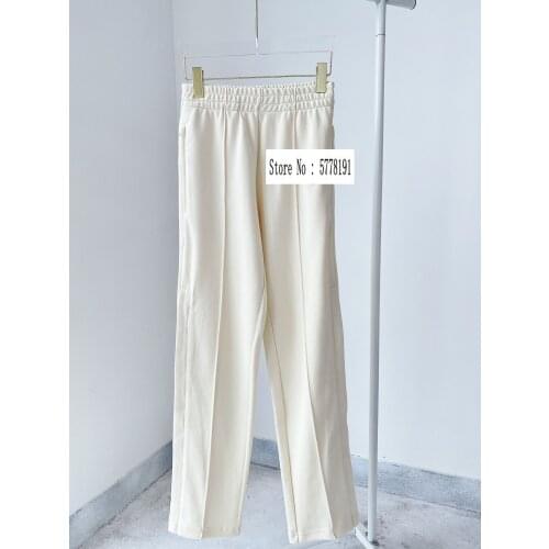 Woman Beige black Casual Trousers Elastic waist Zipper Cut Sides Stripes new pants 2021