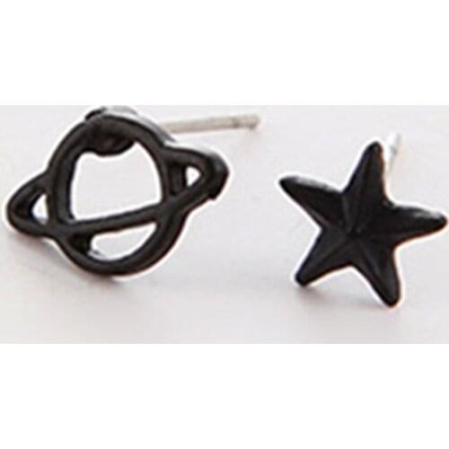 New Sale Cute Black Gun Color Planet Star&Saturn Stud Earrings For Women Space Piercing Earrings Fashion Creative Earring G