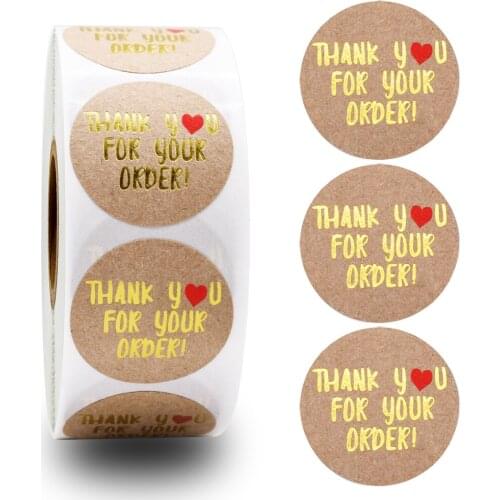 500pcs Kraft Paper Gold Foil Thank You For Your Order Sticker Seal Label Round Scrapbook DIY Gift Box Card Stationery Decoration