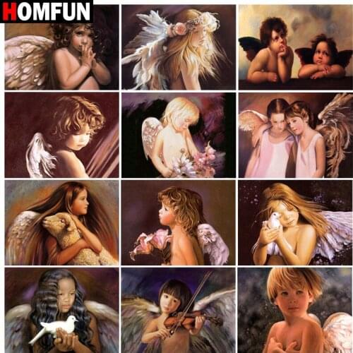 HOMFUN DIY Diamond Painting "Angel child wings" Full Drill Square Round Diamond Embroidery 5D Cross Stitch Decoration Home