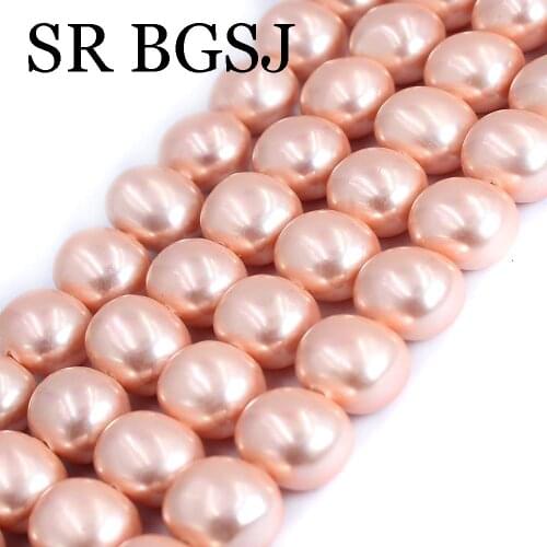 Free Shipping 15x12mm Egg Shape Rose Pink Natural Shell Pearl Jewelry DIY Loose Beads Strand 15"