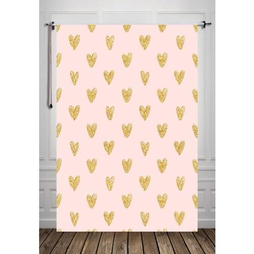 5x7ft Gold Heart Pink Wall Photography Backdrop Photo Backdrop Studio Background