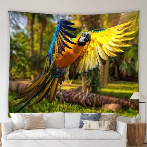Animals Parrot Tapestry Retro Wood Plank Green Leaves Color Couple Bird Forest Living Room Bedroom Mural Wall Hanging Tapestries
