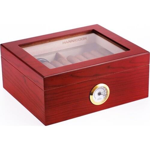 HANNICOOK Humidor Cigar Box Glass Cedar Wood Capacity Big Cigar Humidor Box Home Storage Cigars Tool Box W/ Hygrometer