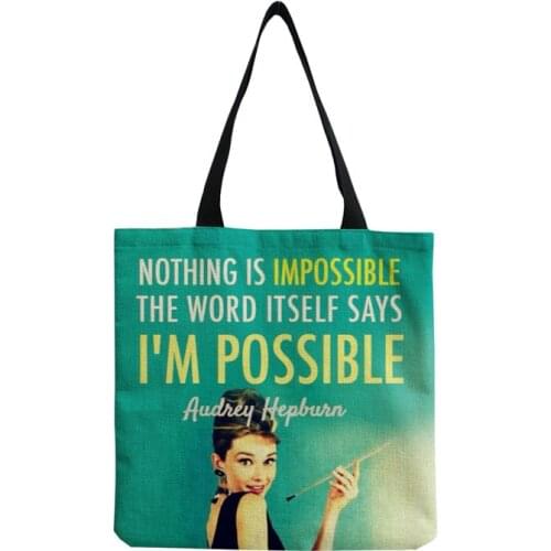 Audrey Hepburn Classic Handbag Letter Fashion Large Capacity Women Shopping Bag Portable Girl Green Shoulder Bag Custom Pattern