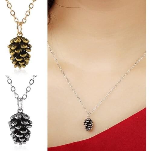 Fashion Pine Nut Plant Specimen Pendant Necklace For Women Metal Choker Acorn Pinecone Chain Necklace Jewelry Accessories Gift