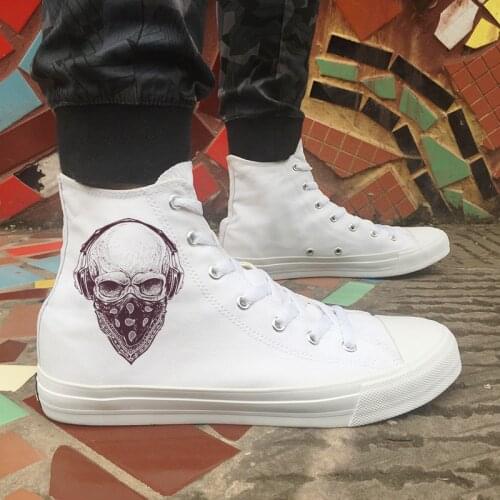 Wen Design Skull Motorcycle Helmet Mask Earphone High Top Mans Womans Skateboard Sport Shoes White Male Canvas Sneakers