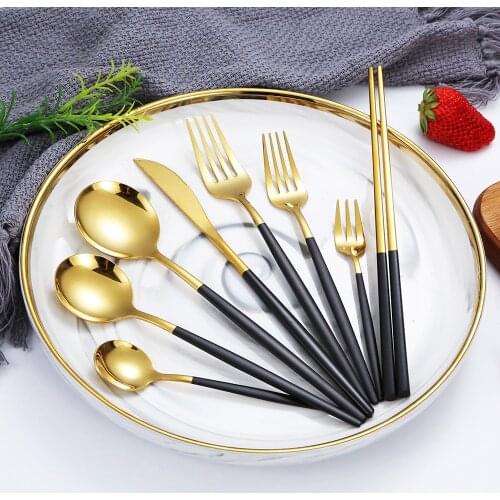 24pcs Gold Dinnerware Set Stainless Steel Cutlery Set Mirror Silverware Knife Fork Spoon Tableware Flatware Set Dishwasher Safe