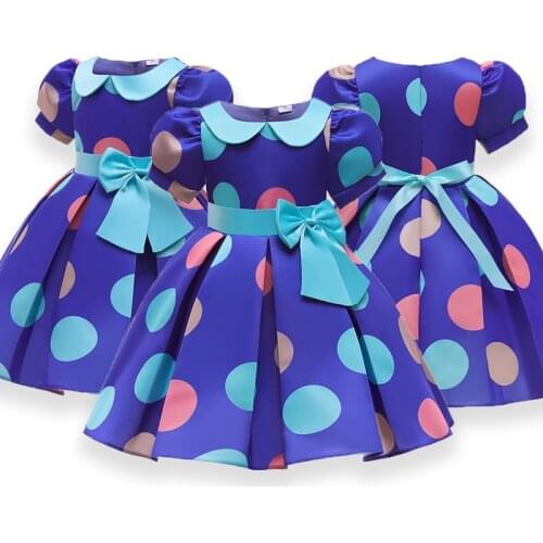 Easter Clothes 2021 Spring New Print Bowknot Children Dress For Girls Princess Dresses Puff Sleeve Polka Dot Little Girl Dresses