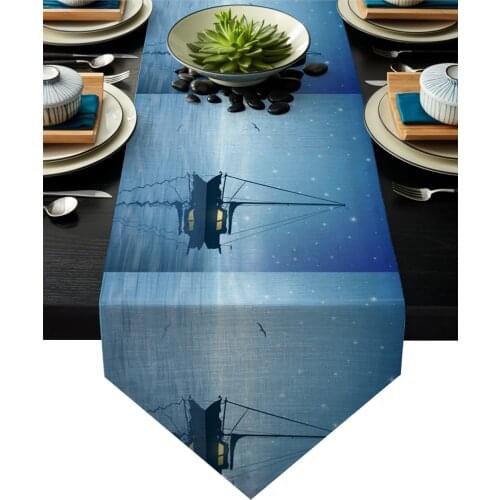 Sailing Boat Night Sky Sea Table Runner Table Flag Home Party Decorative Tablecloth Table Runners