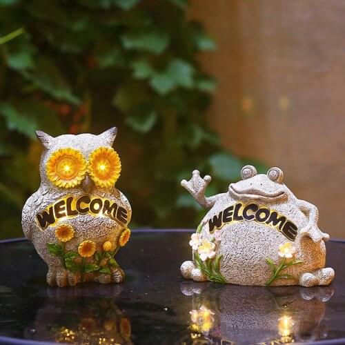 Resin Solar Owl Sculpture Ornaments Outdoor Courtyard Animal Model Statue Crafts Fairy Miniatures Garden Decoration Accessories