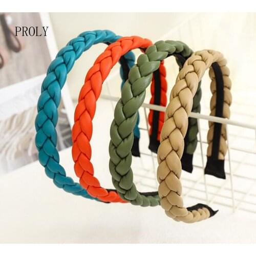 PROLY New Fashion Women Headband PU Leather Braid Hairband 2CM Narrow-sided Headwear Fresh Spring Hair Accessories