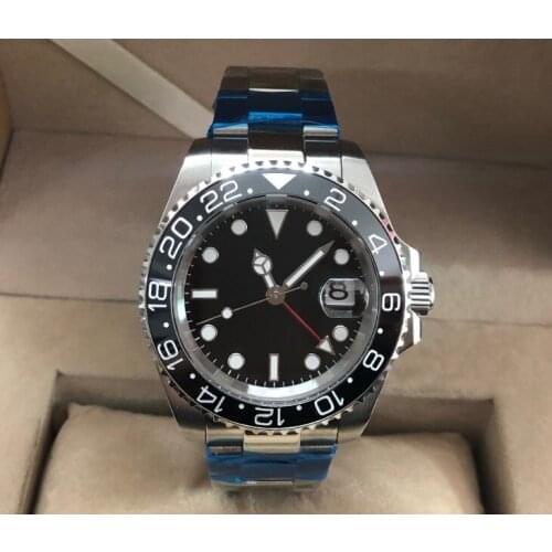Sapphire crystal 40mm GEERVO black dial Asian Automatic Self-Wind movement ceramic bezel GMT luminous mens watch gr357-g8