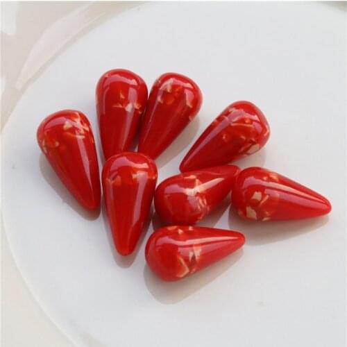 Diy jewelry making 50pcs/lot red print geometry Water drop shape resin Half hole beads fit earring/garment accessory
